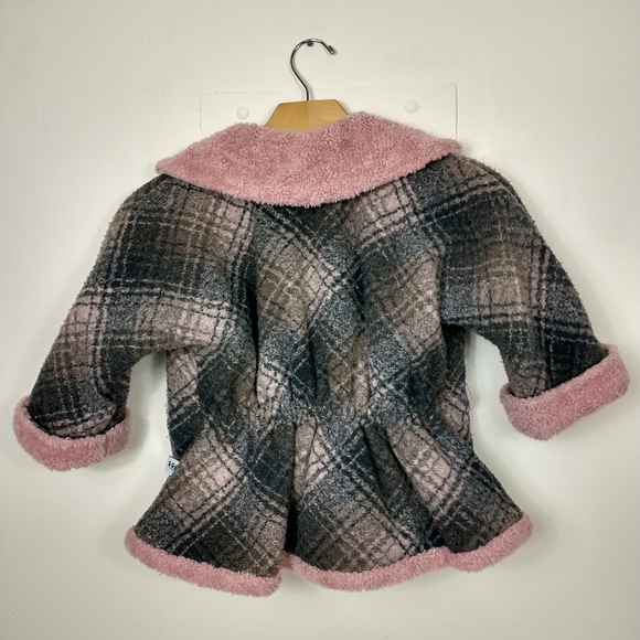 Vintage Corky Company Fleece Jacket Hat 3T Pink Plaid Floral Coat Pckt USA 1990s - Picture 3 of 14